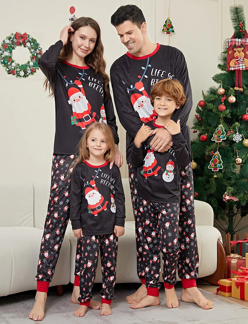 Maxy Christmas Family Matching Pajamas Santa Print Pjs Adult Child Matching Outfit Set Baby Jumpsuit+Dog Clothes