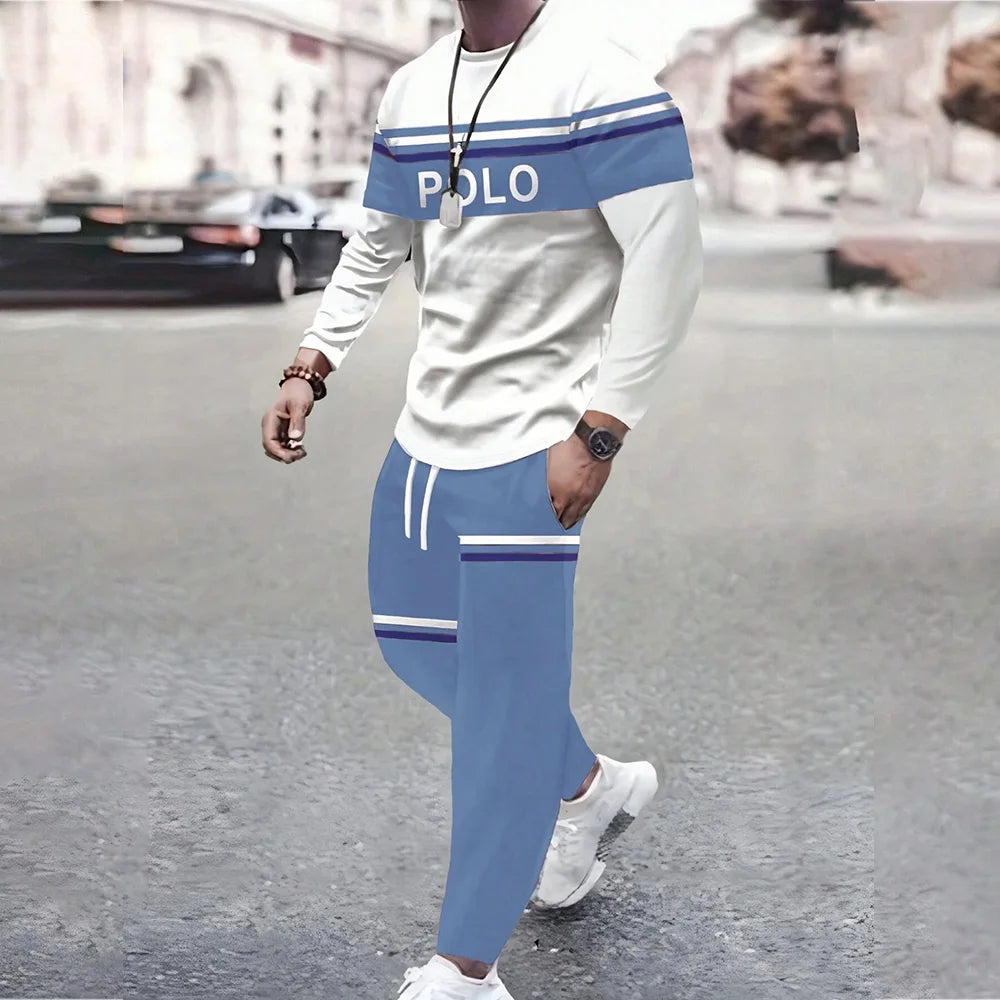 Visco Men's 2 Pieces Tracksuit Set Jogging Suits Casual Stripe Print Long Sleeve T Shirt And Drawstring Waist Pants Sweatsuits