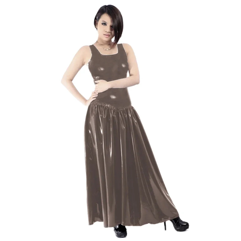 Maxy Women's PVC Tank Dress, Sleeveless Fit and Flared Dress, Raves Party Swing, Pleated Clubwear, Plus Size, Punk Fashion