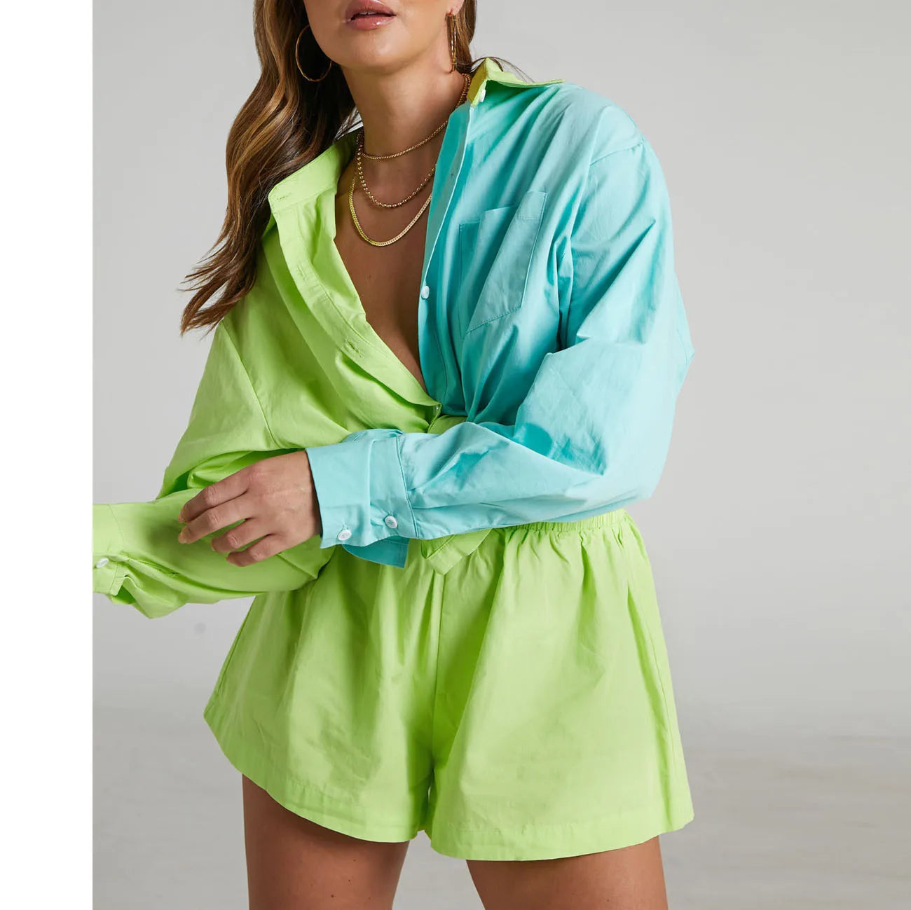 Maxy Women Tracksuits Shirt with Mini Shorts Cotton Two Pieces Sets Fashion Clothing Outfits Women Blouses Fashion Tracksuits