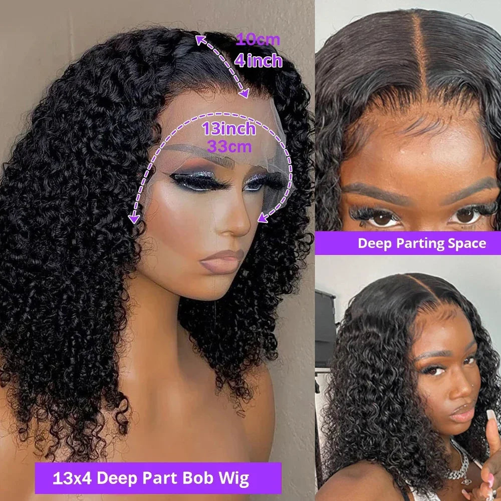 Amay Deep Wave HD Lace Front Wig Human Hair Short Bob Wig Brazilian Virgin Wigs For Black Woman Water Curly 180% Density Preplucked