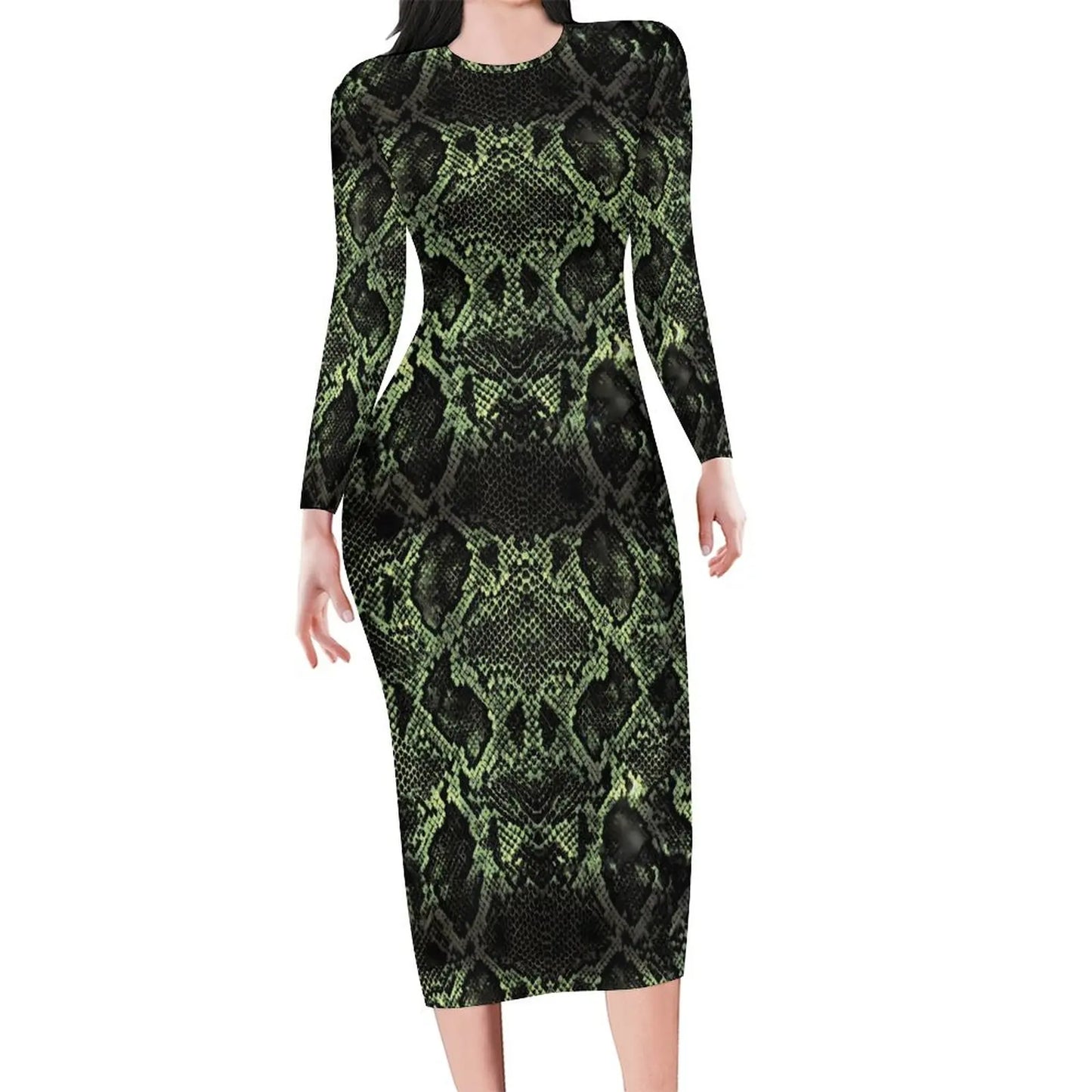 Amay Snakeskin Bodycon Dress Ladies Pink Snake Print Kawaii Dresses Autumn Long Sleeve Street Fashion Custom Dress Big Size 4XL 5XL
