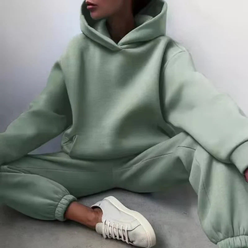 Maxy Women's Tracksuit Casual Solid Long Sleeve Hooded Sport Suits Autumn Warm Hoodie Sweatshirts and Long Pant Fleece Two Piece Sets
