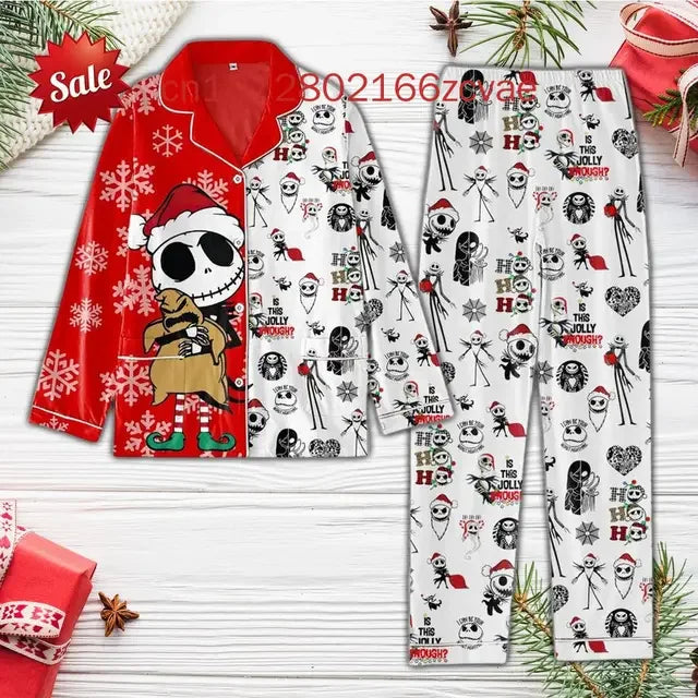 Maxy Disney Christmas Sally Autumn Long Sleeve Pants Two-piece Set Women's Pajamas Silk Pajamas Women's Cartoon Pajamas Pants Set