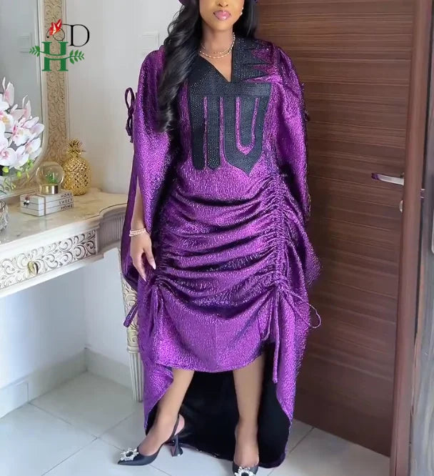 Maxy Dresses For Woman Plus Size Kaftan Dress Rached Side Ties and High Low Hem Boubou Party Wedding Bubu Africa Clothing