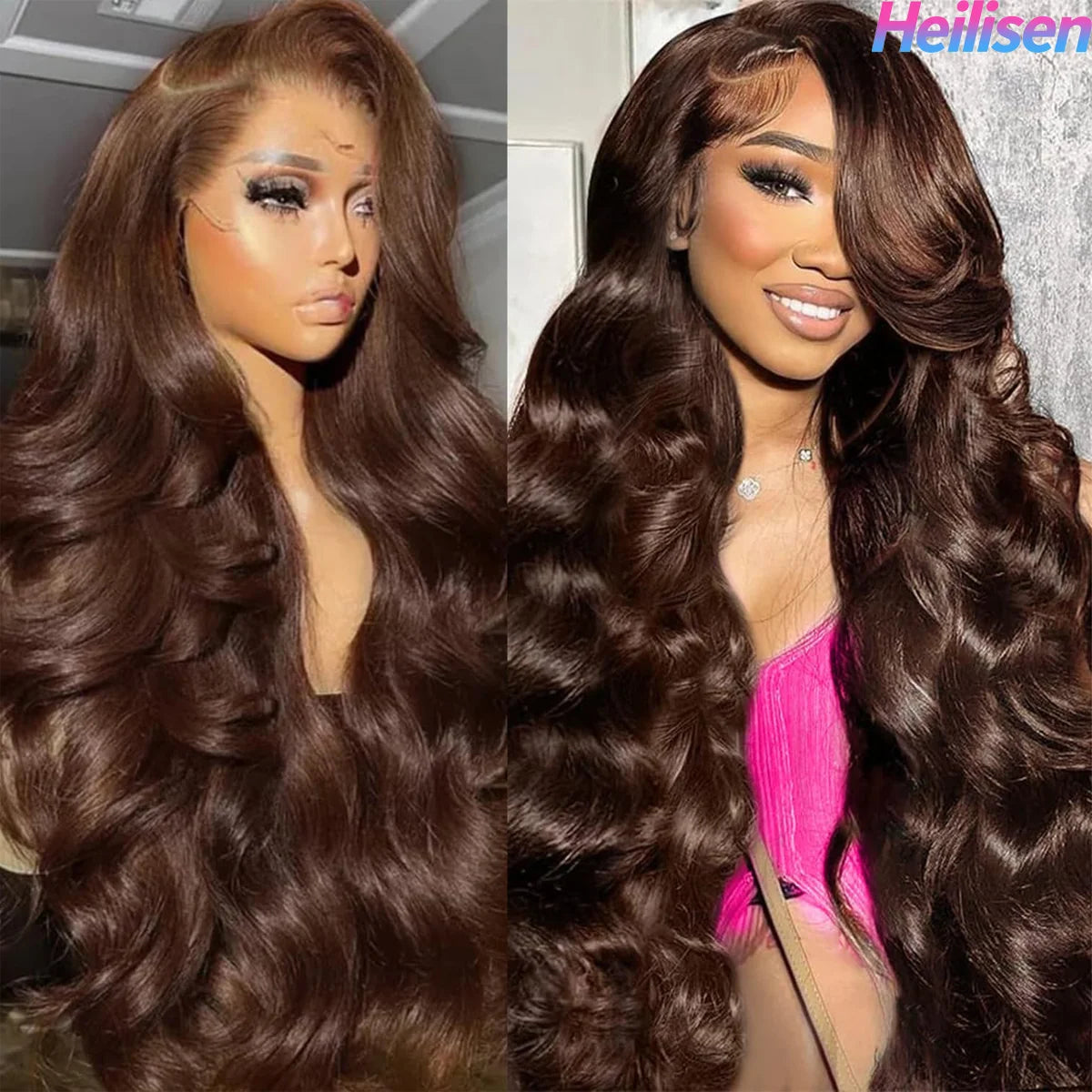Maxy 40 Inch #4 Chocolate Brown 200% Density Body Wave 13*4 13*6 HD Transparent Lace Frontal Wig Brazilian Human Hair Wigs For Women