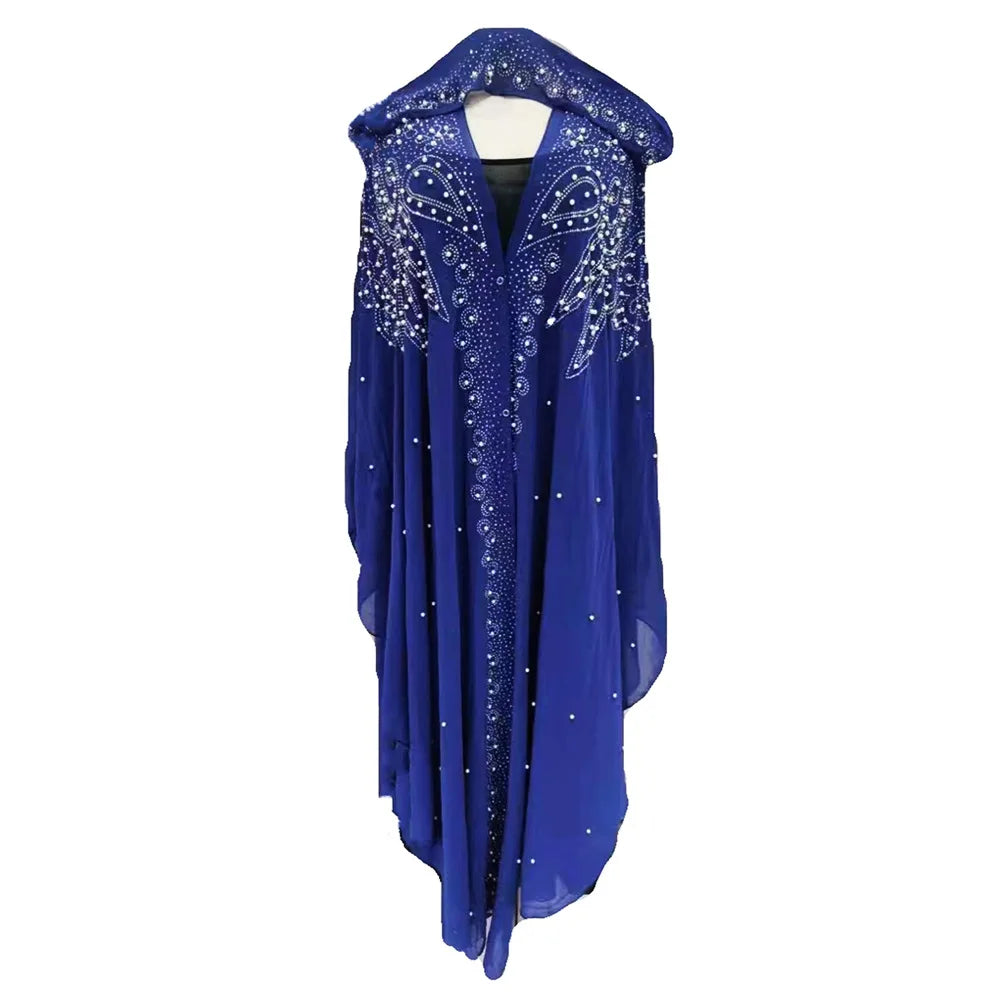 Maxy Morocco Kaftan Dubai Hooded Maxi Dress Bat Sleeve Farasha Kaftan Muslim Women African Open Kimono Boubou Evening Long Gown