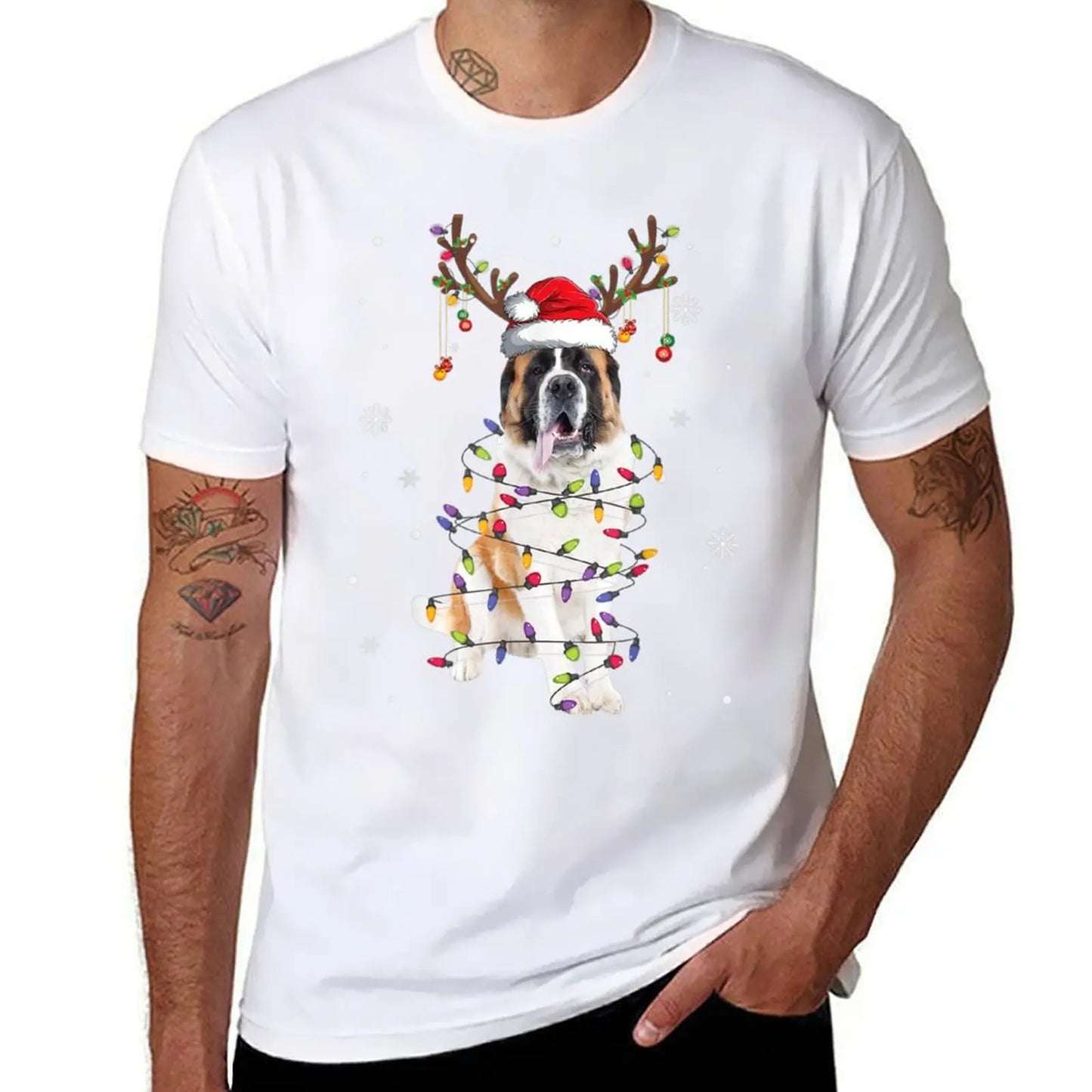 St Bernard Christmas Reindeer Santa Dog Lover Pajama T-Shirt korean fashion quick-drying summer clothes tees clothes for men