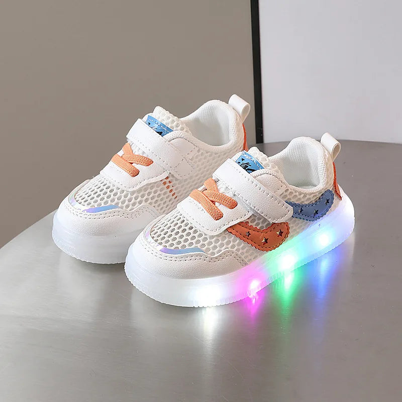 Summer Toddler Shoes With Led Lights Luminous Sneakers for Kids Girls Soft Soled Breathable Glowing Shoes Little Bear Tenis Gift