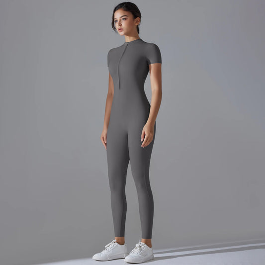 Maxy Yoga Set Women's Jumpsuits One-Piece Suit Zipper Short Sleeve Gym Push Up Workout Clothes Fitness Bodysuit Sportswear Tracksuit