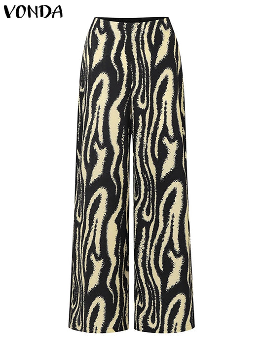 Maxy Plus Size Pant Sets Autumn Zebra-stripe Bohemian Printed 2PCS Long Sleeve Skew Collar Top and High Waist Pants Casual Sets