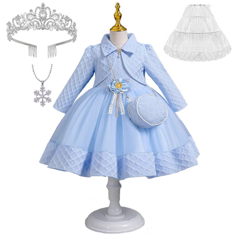 Babs 3Piece Fashion Girls Wedding Bridesmaid Full Sleeve Coat + Dress + Bag Clothing Set Formal Occasion Children's Communion Dresses