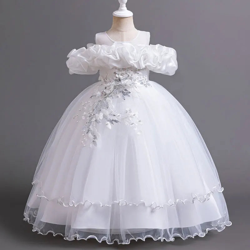 Maxy Princess Fashion Flower Girl Dresses for Weddings Short Sleeve Lace Bridesmaid Dresses Summer Children Girls Party Dresses 3-14 Years