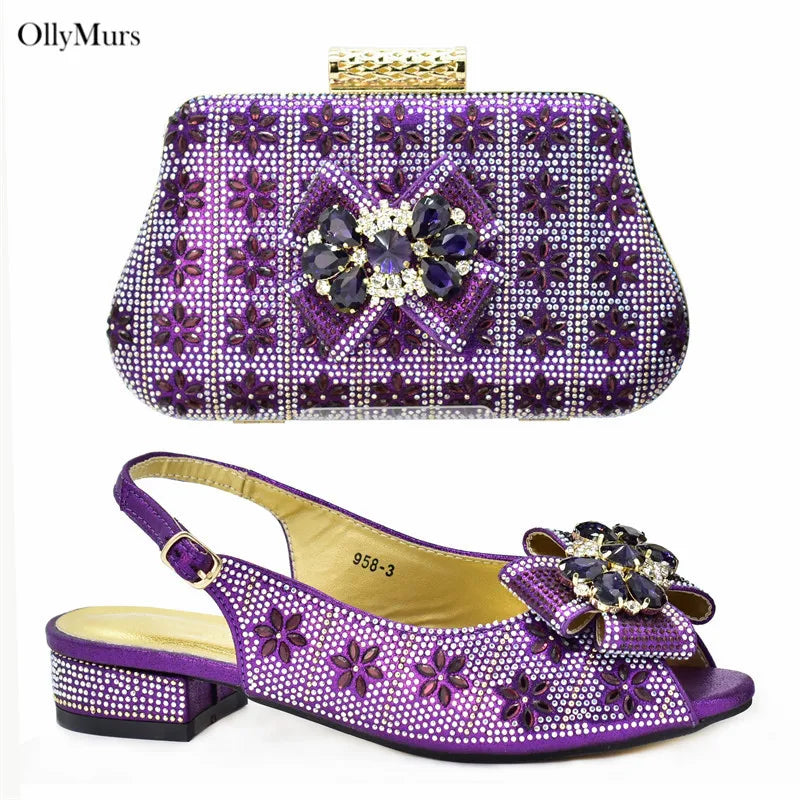 Hot Selling Maxy Design Crystal Woman Shoes and Matching Bag Set Fashion Rhinestone High Heel Shoes And Bag Set For Party