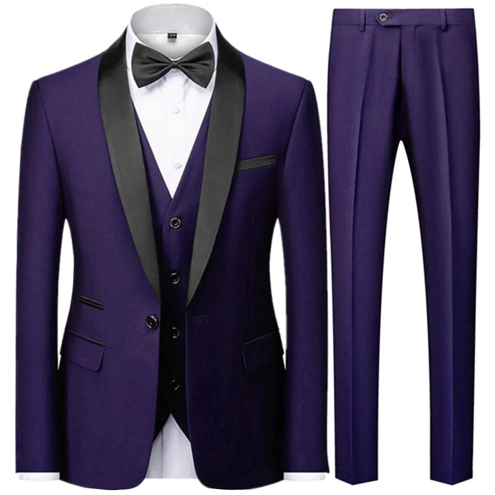 Visco Men's British Style Slim Suit 3 Piece Set Jacket Vest Pants / Male Business Gentleman High End Custom Dress Blazers Coat  S-6XL