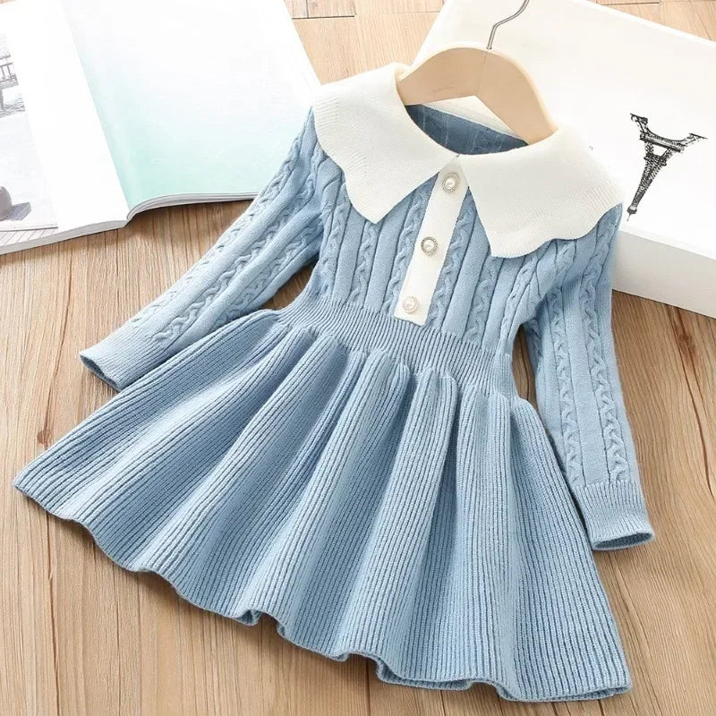 Maxy Girl Dress Winter Knitting Sweater Dress Autumn Long Sleeve Princess Dress Vestidos Warm Toddler Girl Clothes Kid Clothing