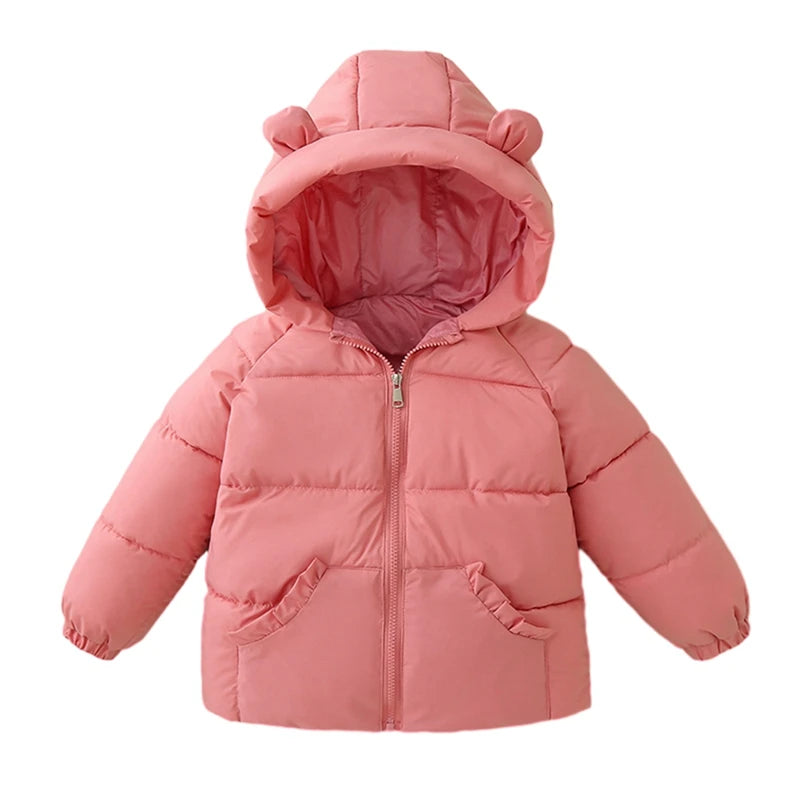 Maxy Cute Baby Girls Winter Clothes Kids Light Down Coats Ear Hoodie Autumn Girl Coat Jacket Toddler Children Clothing Outset 3-7T