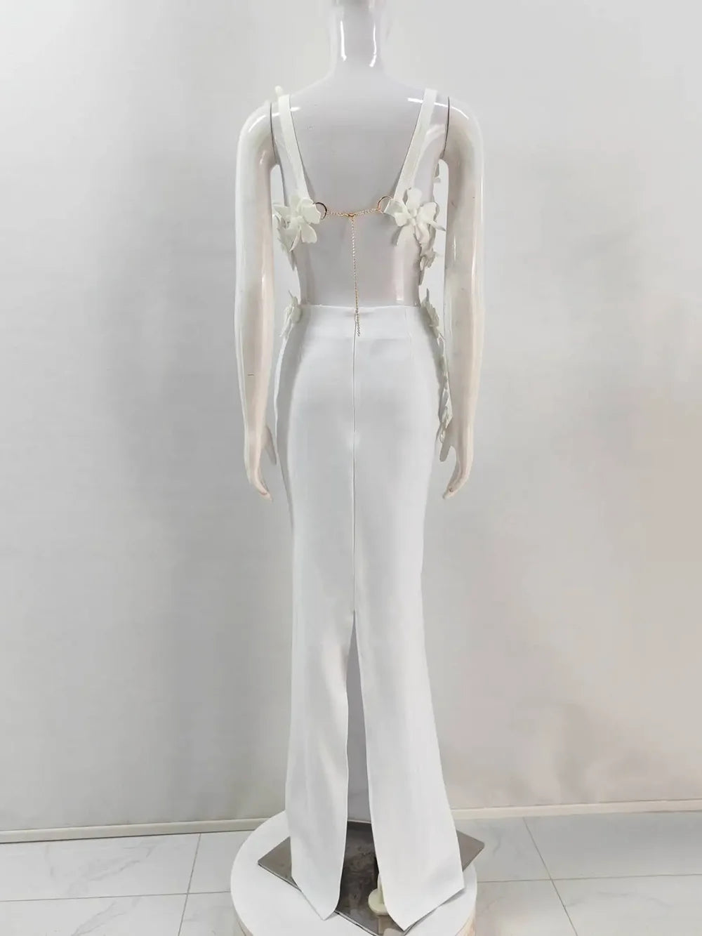 Amay New Arrival White 3D Flowers Appliques Crop Top & Long Skirt Two-Piece Set Fashion Evening Party Gowns Vestidos