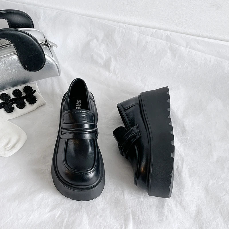 Maxy Women Shoes Autumn British Style Clogs Platform Oxfords Loafers With Fur Slip-on Fall New Preppy Creepers Leather Retro Slip On