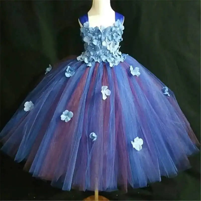 Maxy Girls black Flower Petals Tutu Dress Kids Crochet Tulle Dress Ball Gown Children Birthday Wedding Party Costume Evening Dress