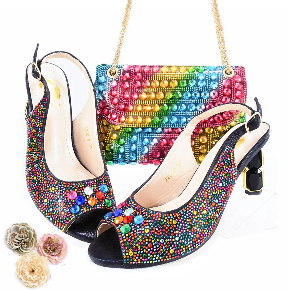 Momsey beautiful style Shoes with Matching Shoes and Bags Set for Prom Party Summer Sandal!