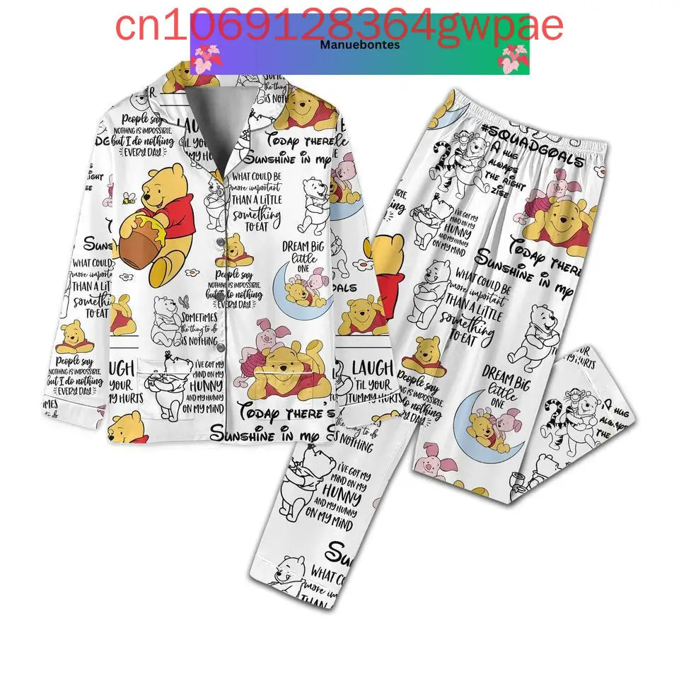 New Disney Winnie the Pooh Christmas Max Pajama Set 3d Printed Pooh Bear Holiday Casual Men's Women's Long Sleeve Shirt Pajama Set