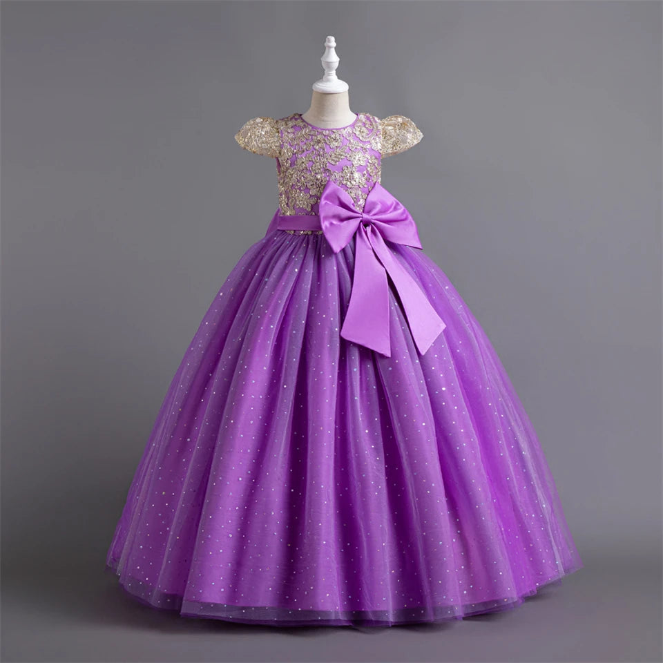 Maxy 5-14 Years Luxury Children's Elegant Party Long Bridesmaid Dresses for Girls Teenage Ceremonial Occasions Clothing Kids Dresses