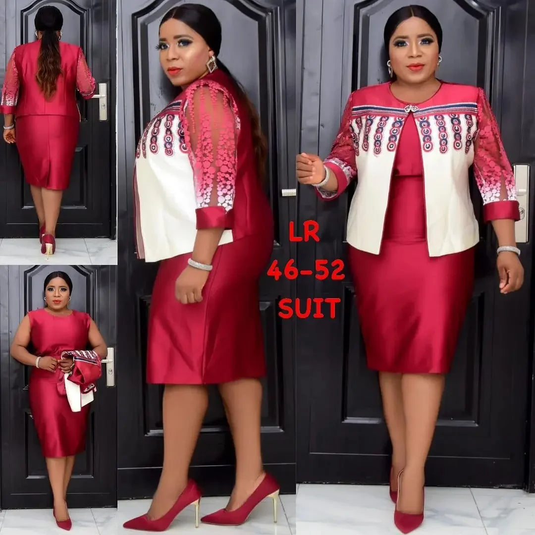 Maxy 2 Piece Set long Coat and Dress Christmas African Midi Dresses Women Bazin Riche African Clothing Dresses Africa Clothes
