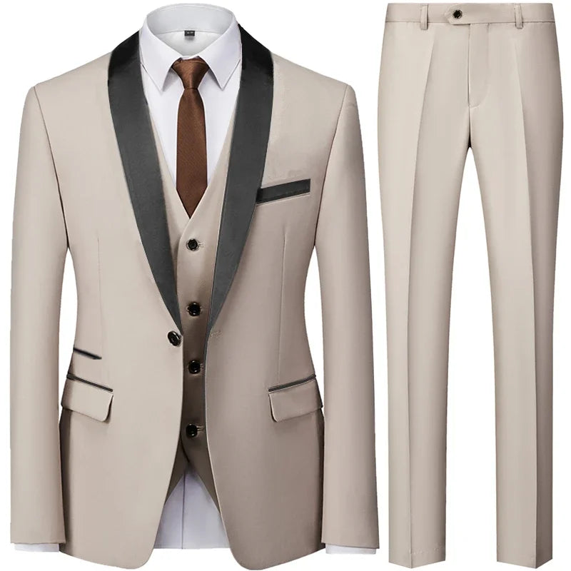 Visco Men's British Style Slim Suit 3 Piece Set Jacket Vest Pants / Male Business Gentleman High End Custom Dress Blazers Coat  S-6XL