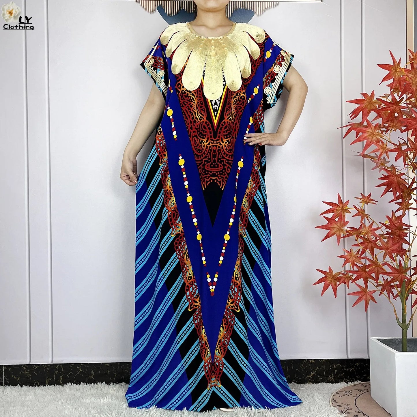 Maxy Summer Short Sleeve Casual Loose Dress New Muslim Women's 100% Cotton African Dashiki Print Maxy Elegant Ladies Dresses