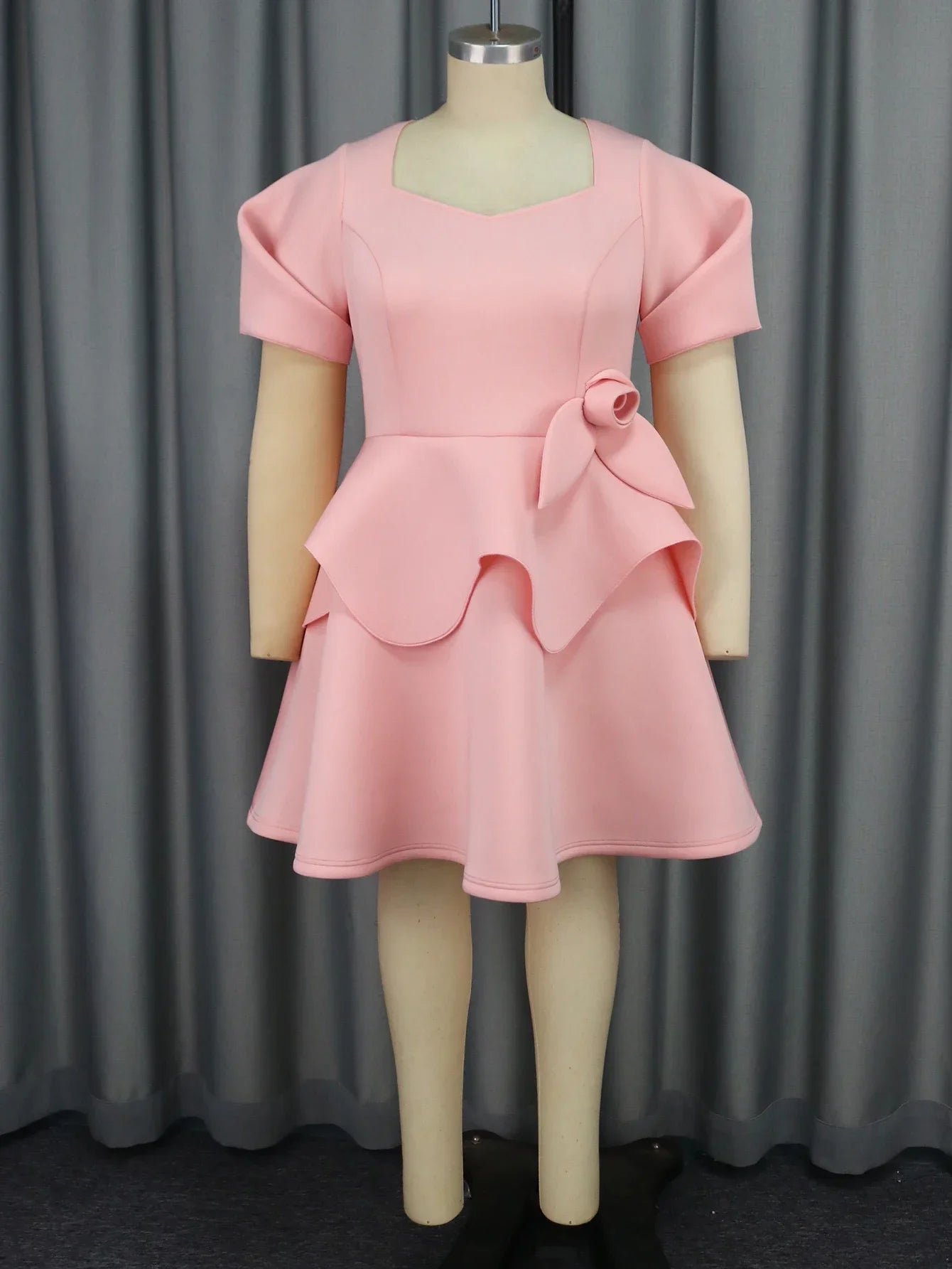 Pink A Line Dresses Ruffles Short Sleeves Dressing for Wedding Guest Birthday Occasion Female Gowns Female Sweet Styles New 2025