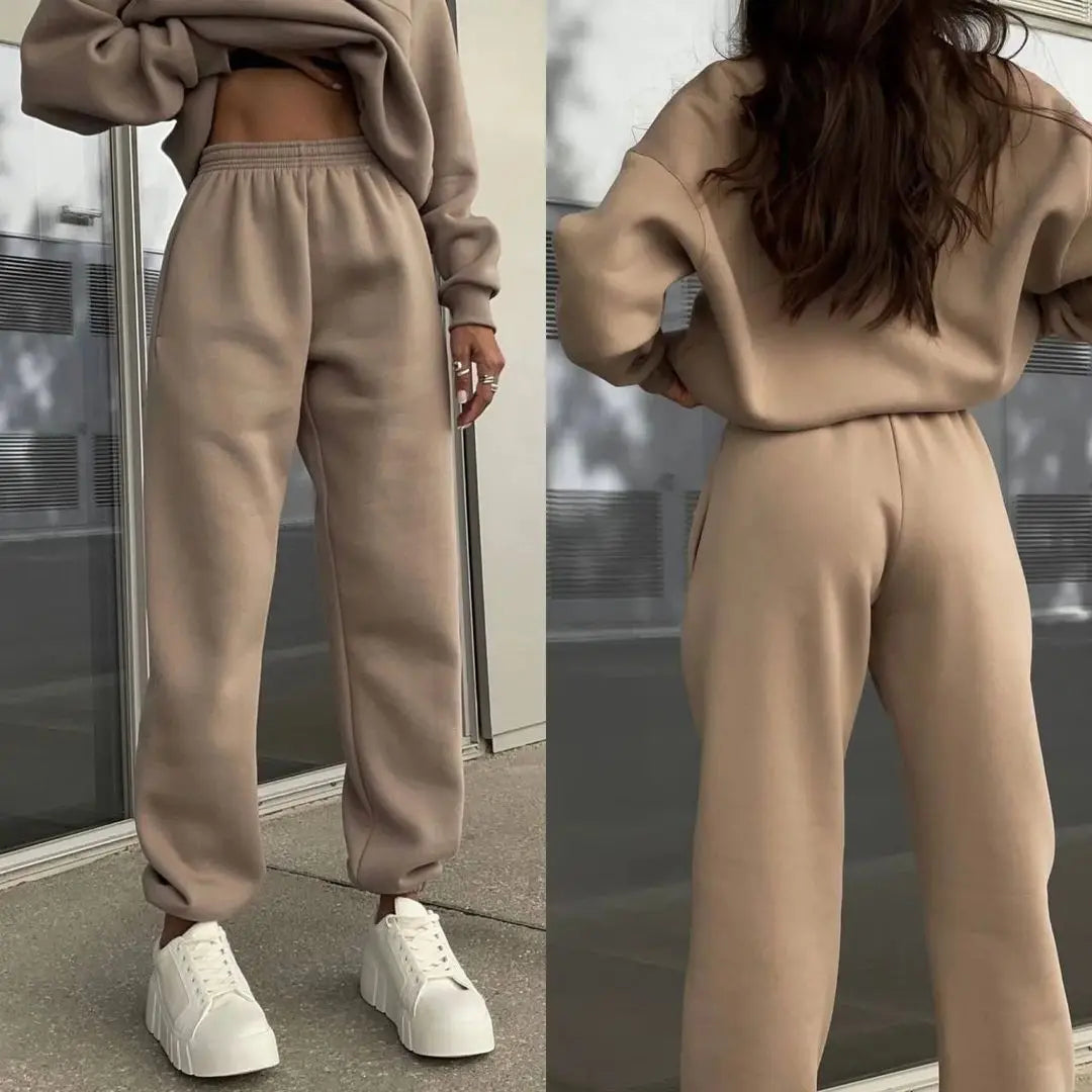 Maxy Casual Long Sleeve Sweatshirts and Trousers Fleece Two Piece Sets Lady Suit Women's Tracksuit Autumn Warm Hoodie