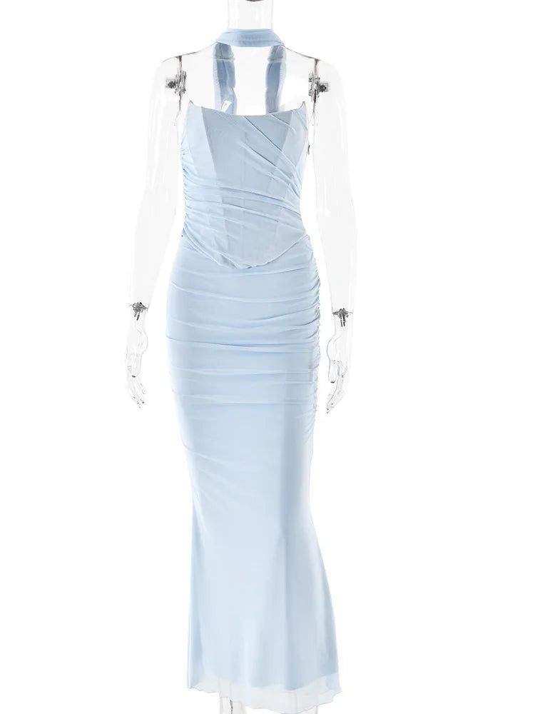 Amay Articat Elegant Mesh Patchwork Women's Suit Strapless Top Vest Slim Fit Long Skirt Two-piece Set Temperament Party Evening Dress