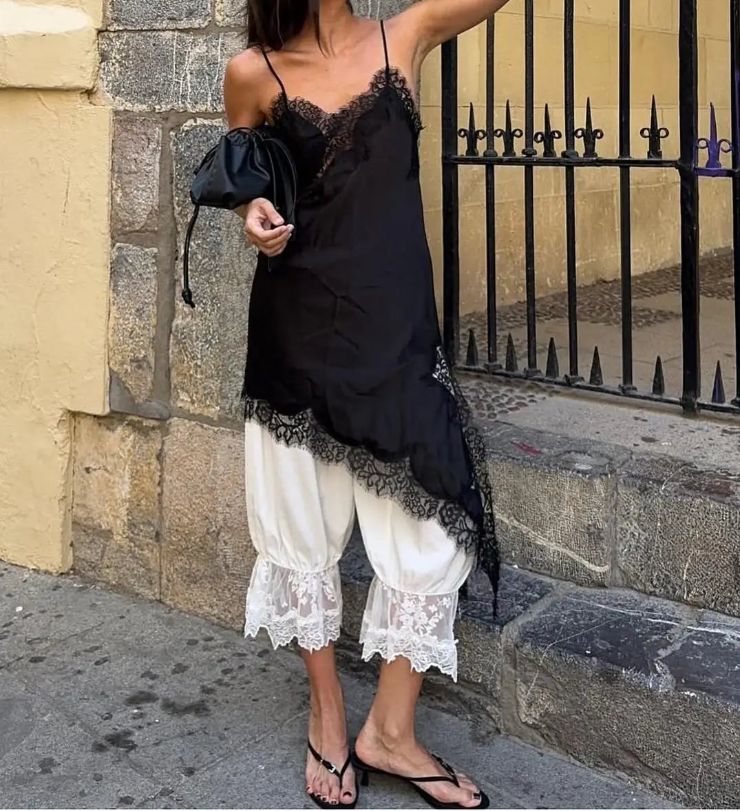 New Satin Lace Splicing Sling Dress Women Elegant Irregular Hem V Neck Backless Sleeveless Gown Chic Women Party Club Vestido
