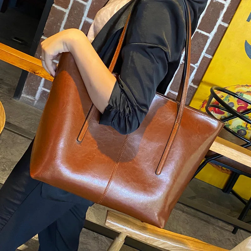 Maxy Genuine Leather Women's Large Capacity Tote Bag Women Fashion High quality Cowhide hand shoulder bag Commuter shopping bag