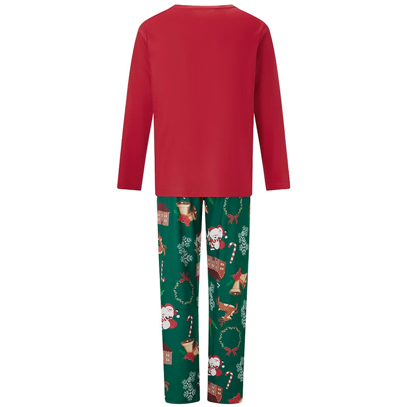 Family Matching Christmas Sleepwear Set Tree Print Long Sleeve Round Neck Tops Romper Trousers Pajama Set