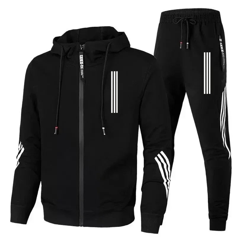 Visco Men's Hoodies+Pants Sets Triple Slant Hoodie Jacket Sport Zipper Tracksuits Sports Jogging Male Fitness Clothing Two Piece