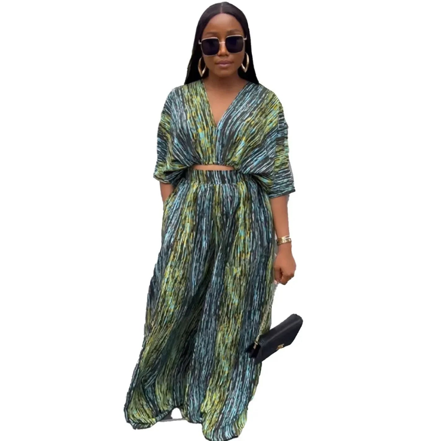 Maxy Two Piece Set Africa Clothes African New Dashiki Fashion Flower Print Suit Top Trousers Super Elastic Party For Women Outfits