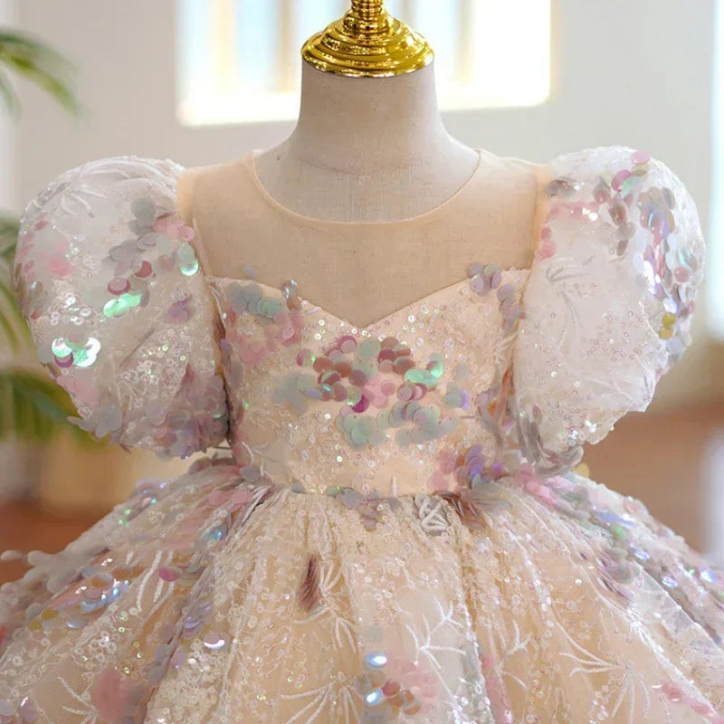Maxy Children Evening Dresses for Girls 3 12 14 Years Kids Birthday Party Luxury 2023 Fluffy Ball Gown Wedding Prom Formal Lace Dress