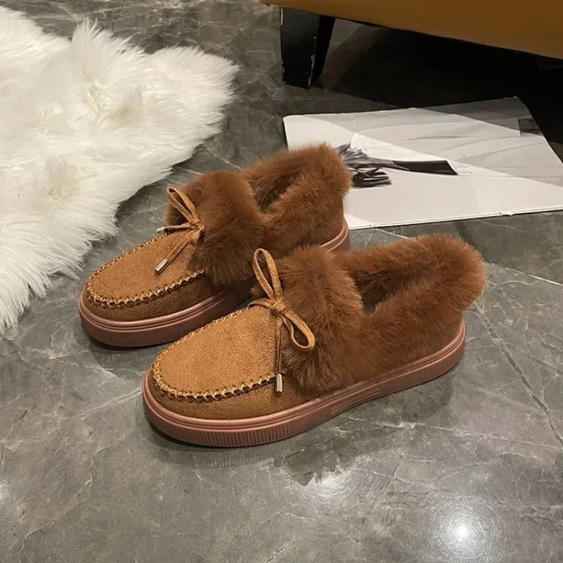 Maxy Winter Women's Cotton Flat Shoes Moccasins Femme Warm Plush Loafers Comfy Fur Flats Woman Large Size 35-43 Platform Furry Boots