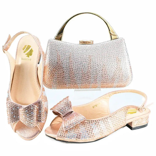 Babs High Quality 2024 Spring Summer New Design in Gold Color Casual Style Italian Women Shoes and Bag Set for Wedding Party