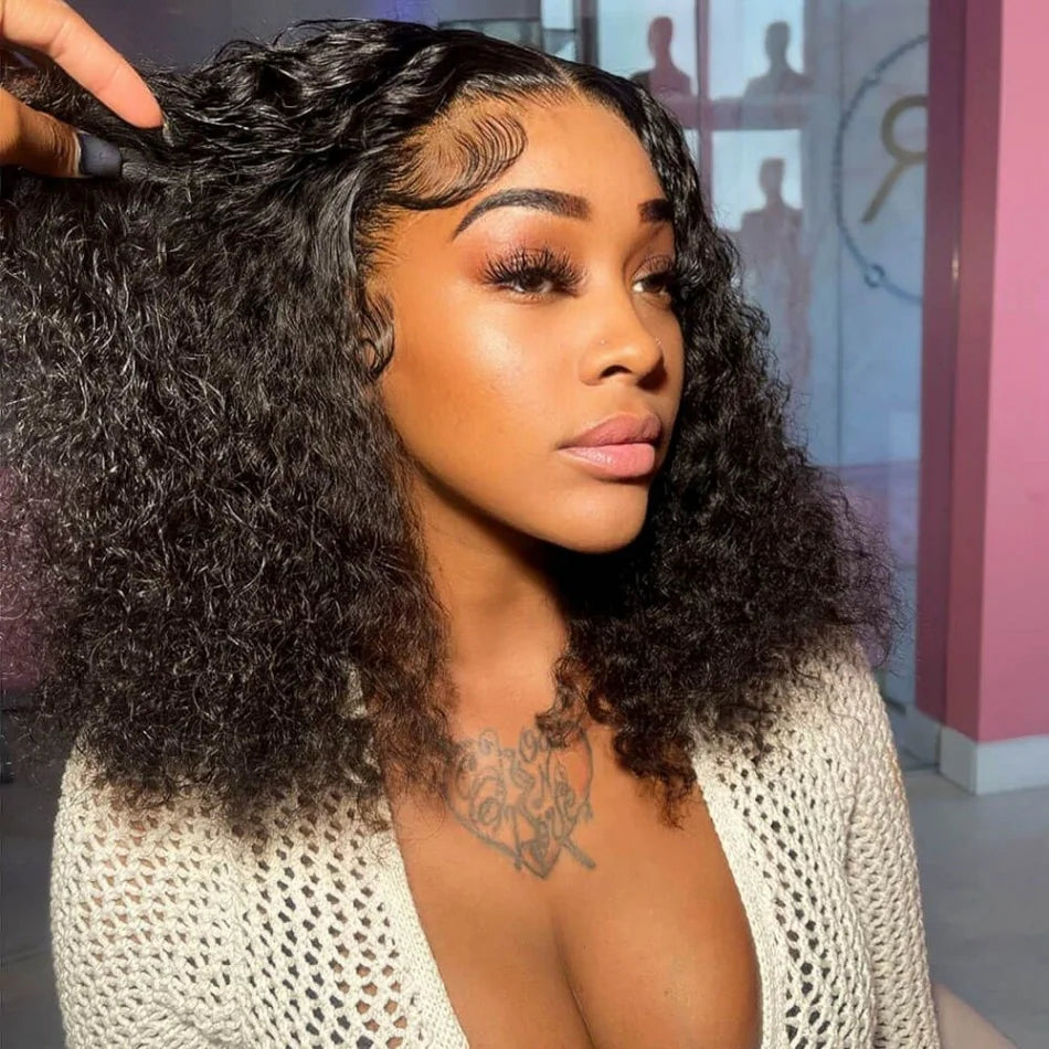 Maxy 12A Pre-Cut Pre-Plucked Glueless Wig Human Hair Wet and Wavy Short Bob Curly Wigs 4x4 5x5 HD Lace Closure Black Frontal Wig Hair