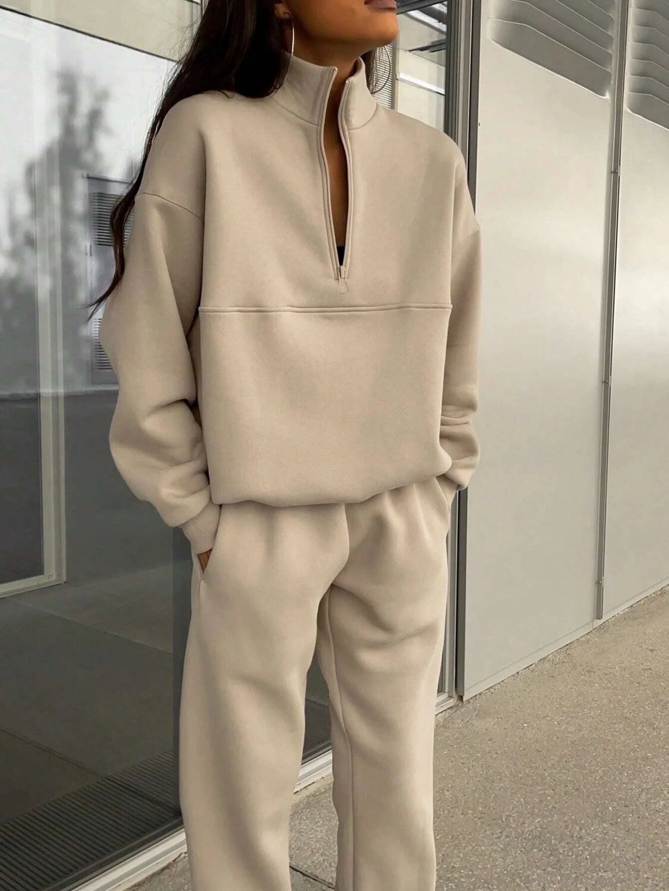 Maxy Women's Tracksuit Suit Autumn Fashion Half Zipper Stand Collar Hoodie Sweatshirts Two Pieces Casual Sportswear Long Pant Sets