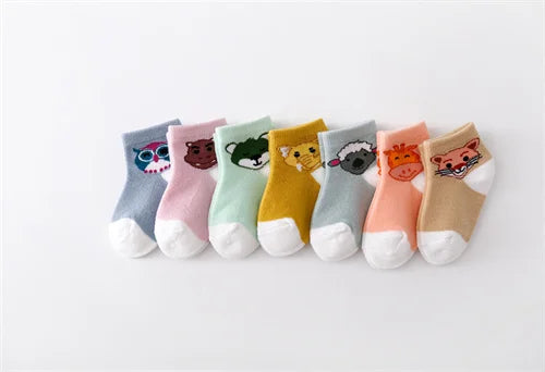 Maxy 7Pairs/lot Newborn Baby Boys Girls Socks Summer Mesh Thin Cotton Cartoon Infant Socks For Boy Girl Casual 0-24Month