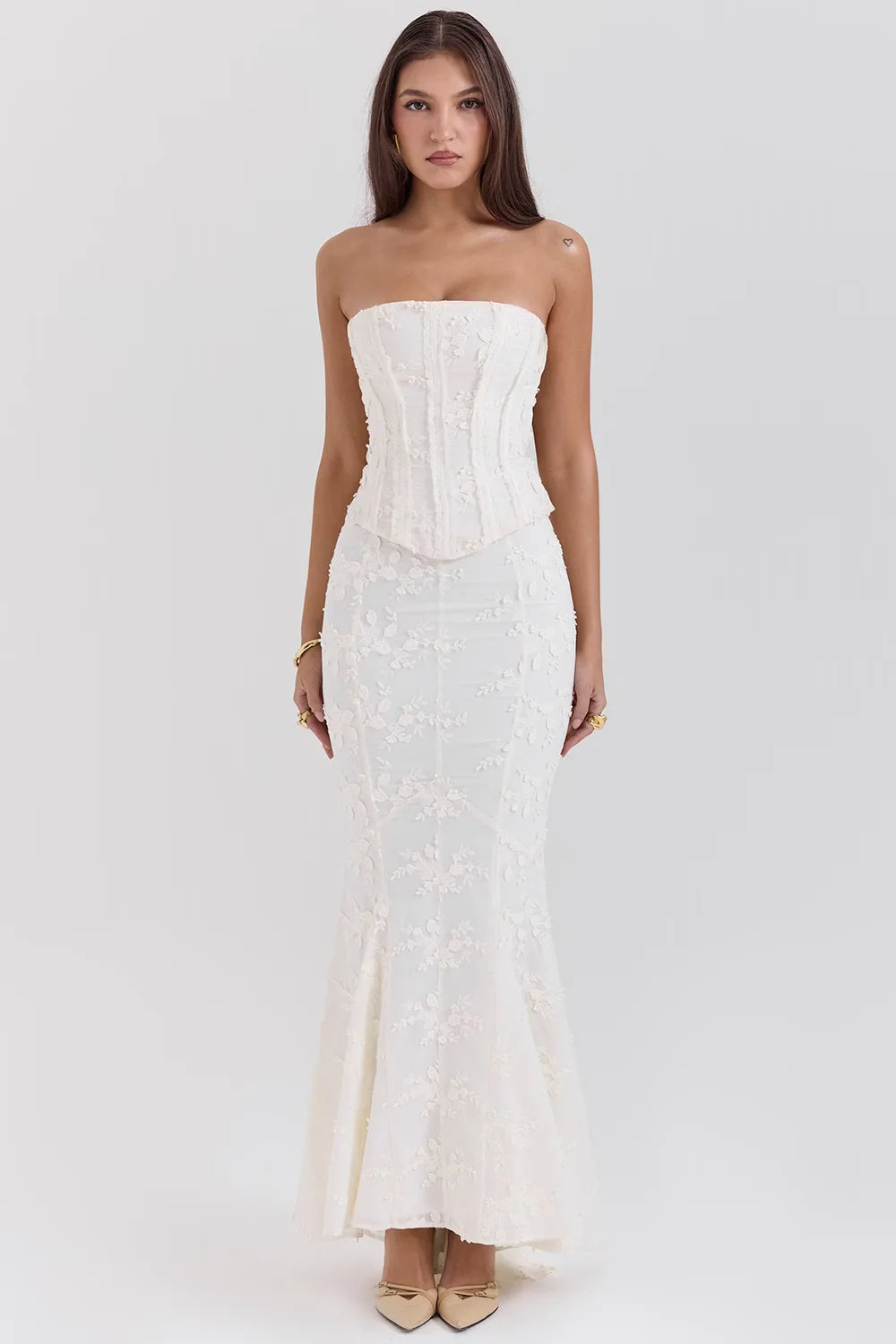 Fangokv Women's Sexy No Sleeve Fish Tail Tank Maxi Dress - Backless Mermaid Gown, Lace Jacquard, Ruched, Party Evening Wear