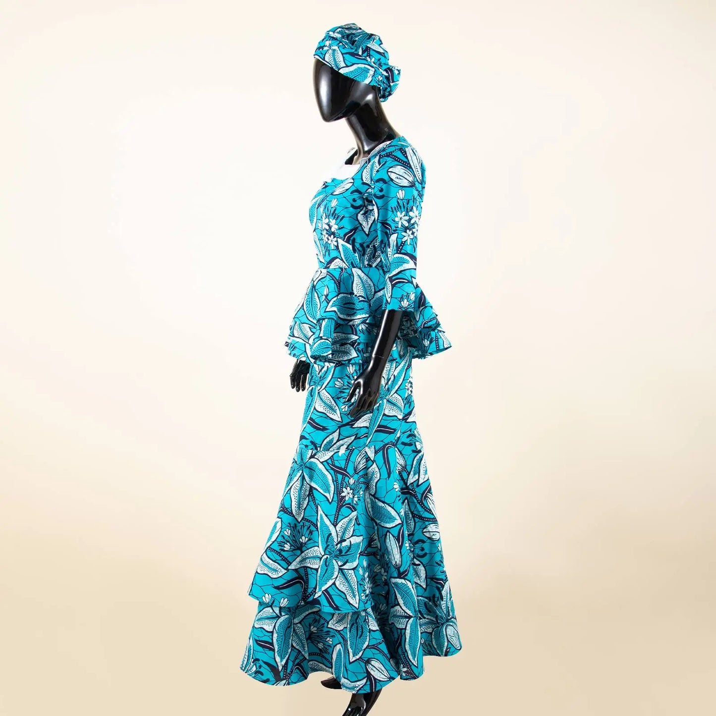 Maxy New African Dresses for Women Dashiki Print Patchwork Top and Mermaid Skirt Match Turban Traditional Wedding Party Dress 2526004