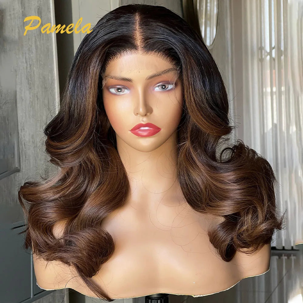 Maxy Honey Blonde 9x6 Transparent Lace Closure Glueless Wig Human Hair Ready To Go Body Wave 250% Density Ombre 1b/4 Colored Wig