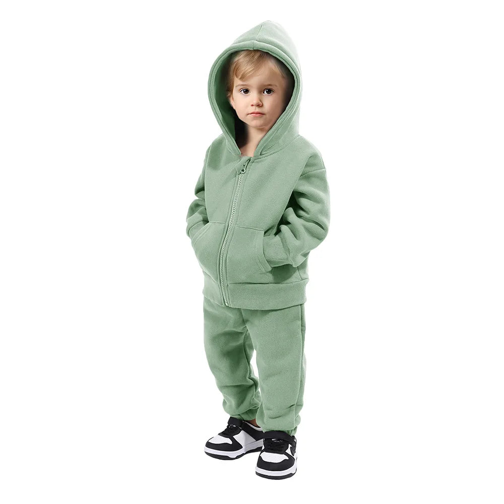 Maxy Children Hooded Tracksuits Suits Toddler Boys Girls Clothing Solid Plush Autumn Winter Sweatshirt Jacket Coats Sports Pants Set