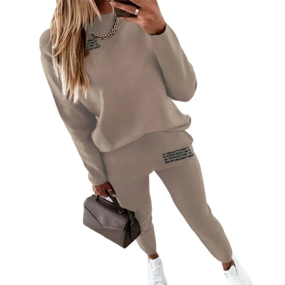 Maxy 2 Pcs/Set Women Top Pants Suit Sporty Two Piece Set Women Tracksuit Pullover Sweatshirt Sweatpants Set for Exercise