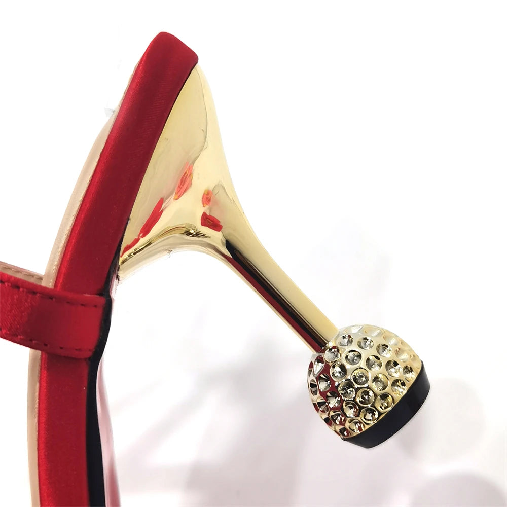 Maxy Newest Red Color Comfortable Streamlined Pointed Toe Women's Shoes Matching Big Crystal Handbag Party Women's Shoes And Bag Set